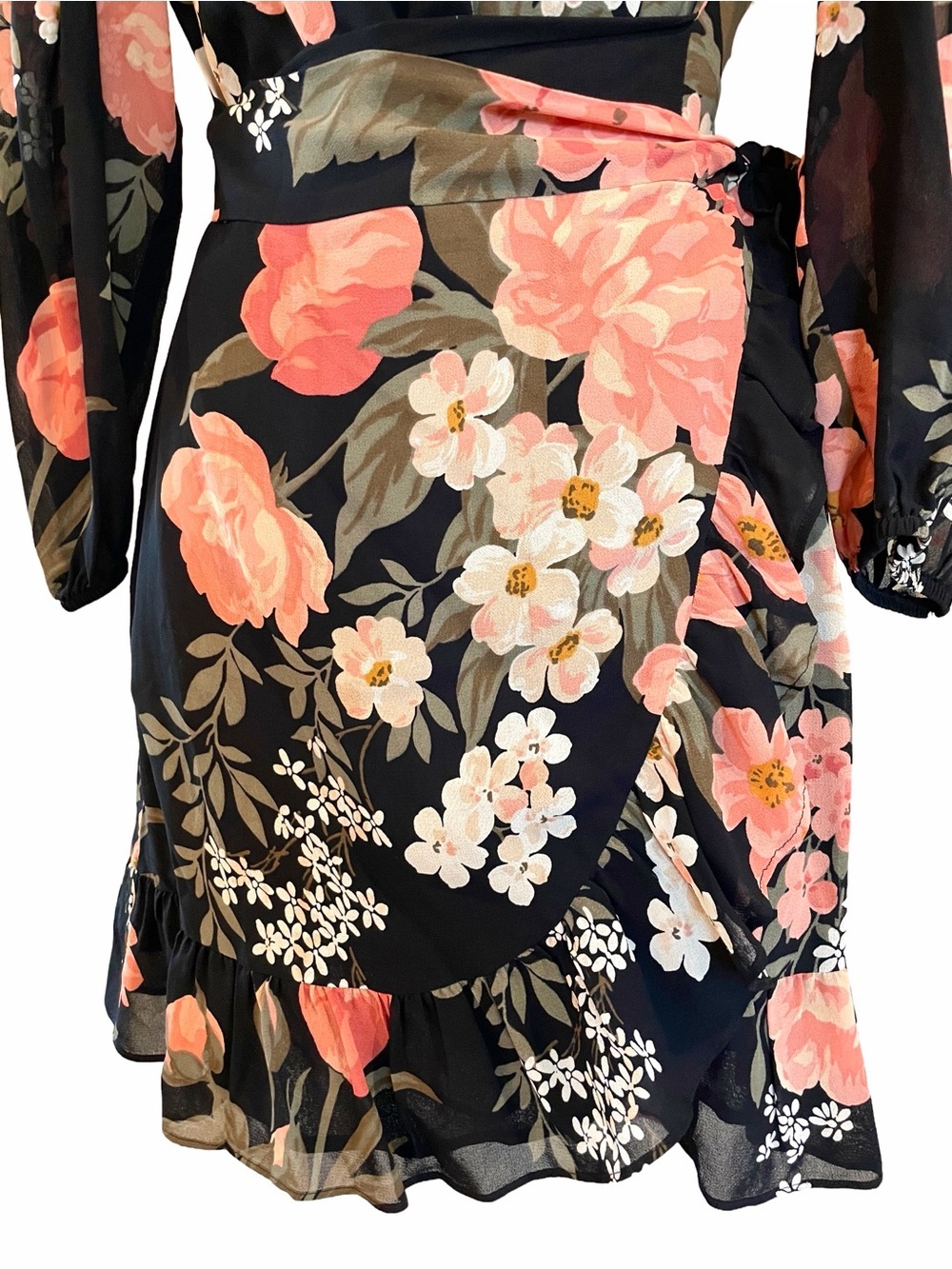 Reformation Quest Floral Wrap Mini Dress Black Pink Romantic Size 2 - Picture 2 of 10